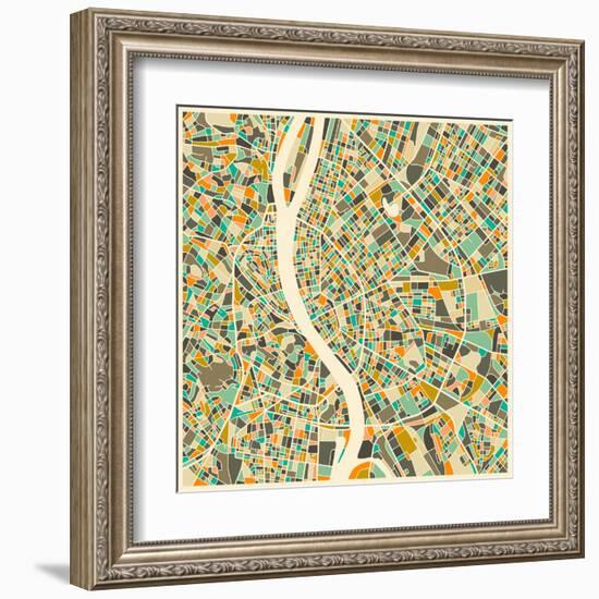 Budapest Map-Jazzberry Blue-Framed Art Print