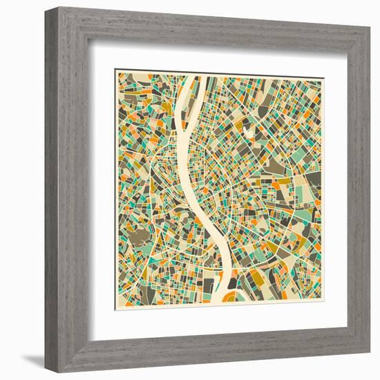 Budapest Map-Jazzberry Blue-Framed Art Print