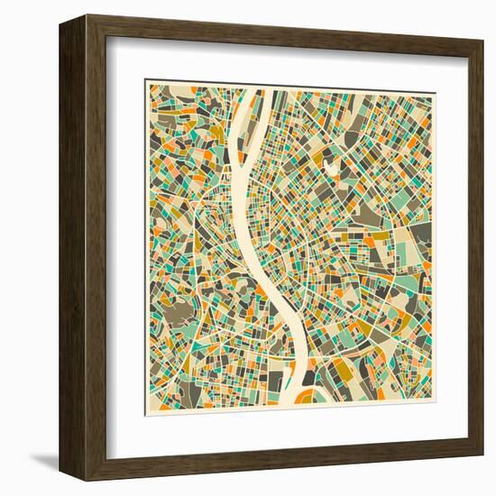 Budapest Map-Jazzberry Blue-Framed Art Print