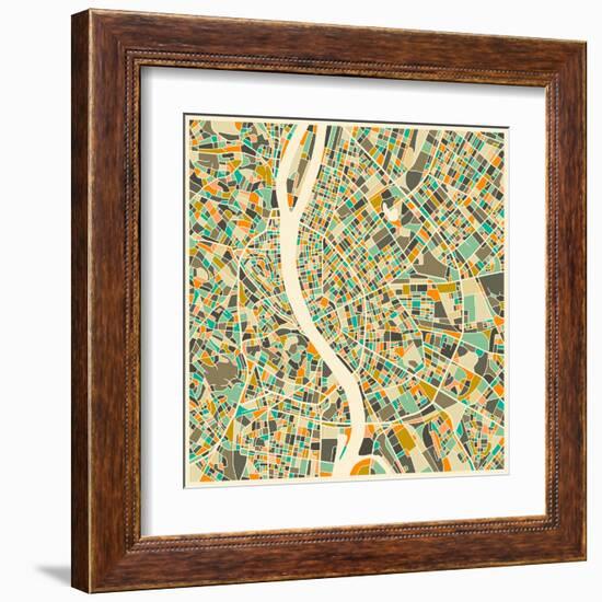 Budapest Map-Jazzberry Blue-Framed Art Print