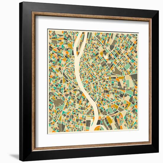 Budapest Map-Jazzberry Blue-Framed Art Print