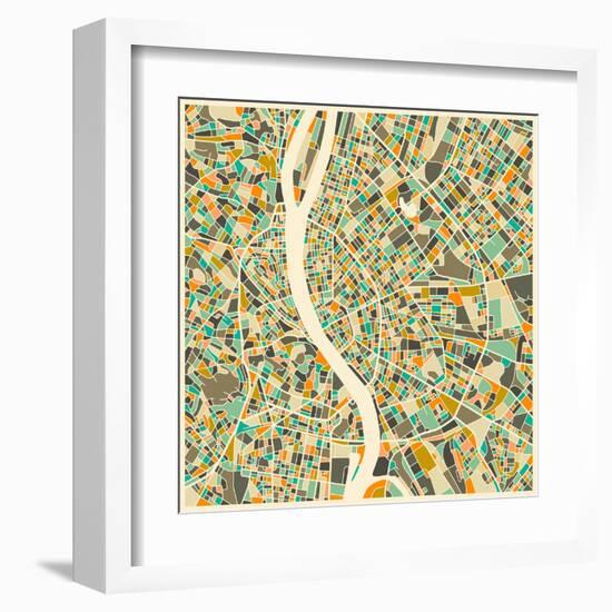 Budapest Map-Jazzberry Blue-Framed Art Print