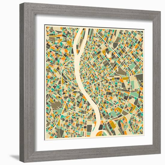 Budapest Map-Jazzberry Blue-Framed Art Print