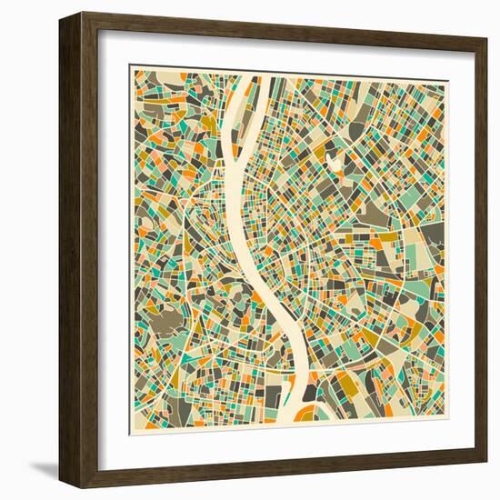 Budapest Map-Jazzberry Blue-Framed Art Print