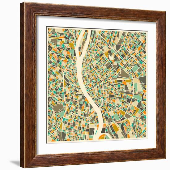 Budapest Map-Jazzberry Blue-Framed Art Print