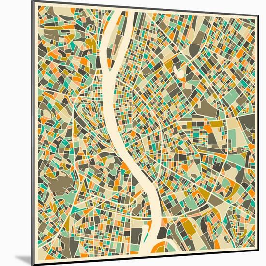 Budapest Map-Jazzberry Blue-Mounted Art Print