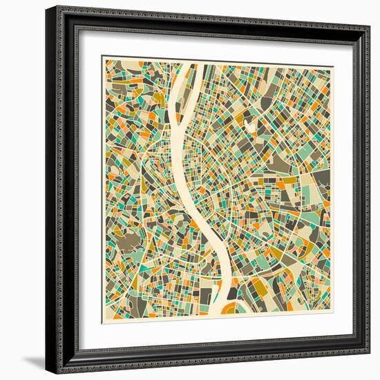 Budapest Map-Jazzberry Blue-Framed Art Print