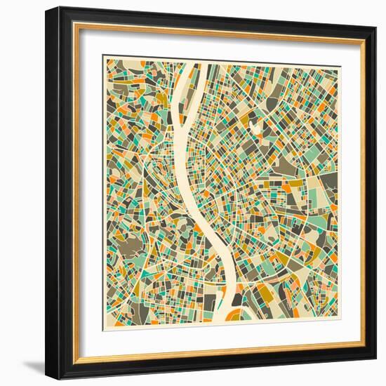 Budapest Map-Jazzberry Blue-Framed Art Print