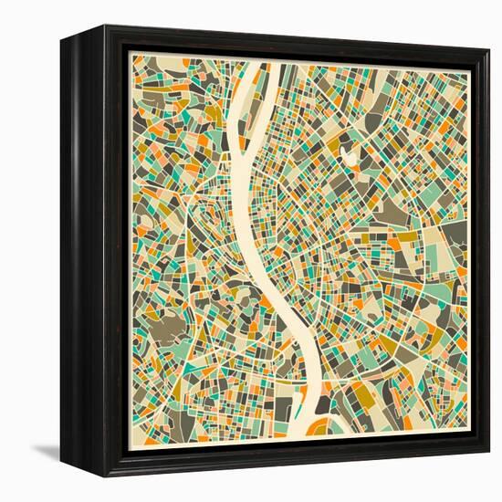 Budapest Map-Jazzberry Blue-Framed Stretched Canvas