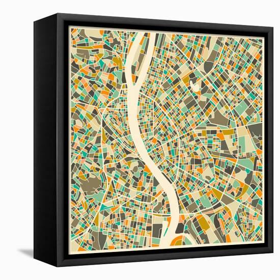 Budapest Map-Jazzberry Blue-Framed Stretched Canvas