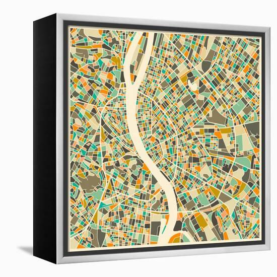 Budapest Map-Jazzberry Blue-Framed Stretched Canvas