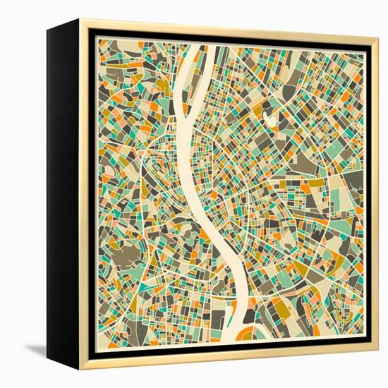 Budapest Map-Jazzberry Blue-Framed Stretched Canvas