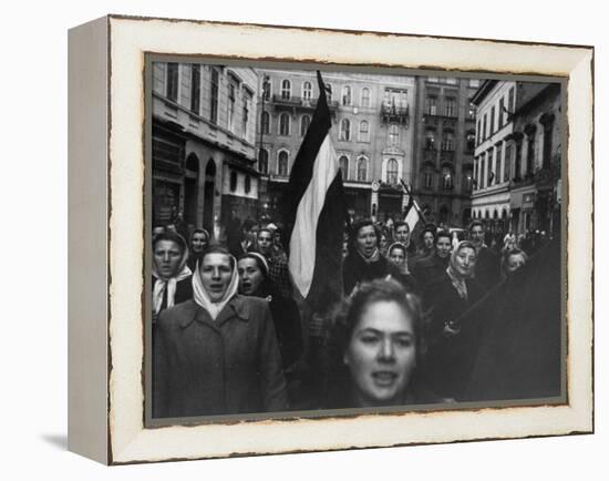 Budapest Rebel Demonstrators, During Revolution Against Soviet-Backed Hungarian Regime-Michael Rougier-Framed Premier Image Canvas