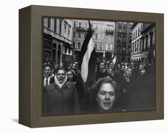 Budapest Rebel Demonstrators, During Revolution Against Soviet-Backed Hungarian Regime-Michael Rougier-Framed Premier Image Canvas