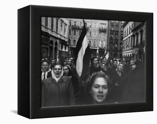 Budapest Rebel Demonstrators, During Revolution Against Soviet-Backed Hungarian Regime-Michael Rougier-Framed Premier Image Canvas