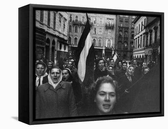 Budapest Rebel Demonstrators, During Revolution Against Soviet-Backed Hungarian Regime-Michael Rougier-Framed Premier Image Canvas