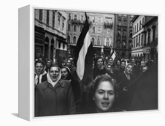 Budapest Rebel Demonstrators, During Revolution Against Soviet-Backed Hungarian Regime-Michael Rougier-Framed Premier Image Canvas