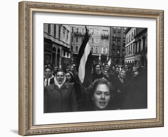 Budapest Rebel Demonstrators, During Revolution Against Soviet-Backed Hungarian Regime-Michael Rougier-Framed Photographic Print