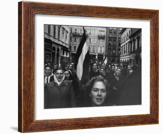 Budapest Rebel Demonstrators, During Revolution Against Soviet-Backed Hungarian Regime-Michael Rougier-Framed Photographic Print