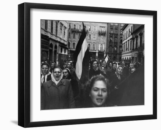 Budapest Rebel Demonstrators, During Revolution Against Soviet-Backed Hungarian Regime-Michael Rougier-Framed Photographic Print