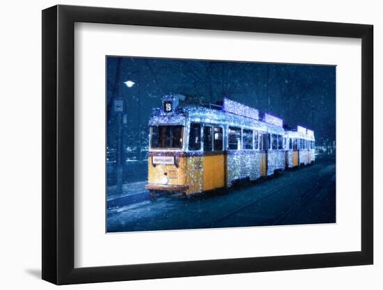 Budapest's Christmas Tram in a snow storm, Budapest, Hungary-Karen Deakin-Framed Photographic Print