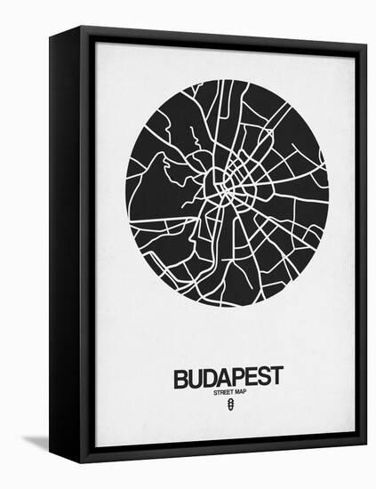 Budapest Street Map Black on White-NaxArt-Framed Stretched Canvas