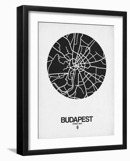 Budapest Street Map Black on White-null-Framed Art Print