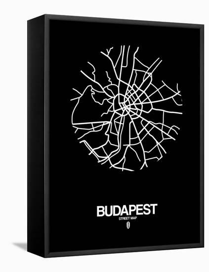 Budapest Street Map Black-NaxArt-Framed Stretched Canvas