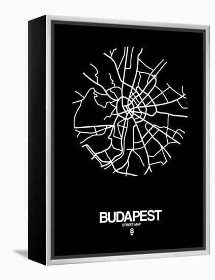 Budapest Street Map Black-NaxArt-Framed Stretched Canvas