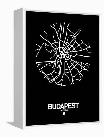 Budapest Street Map Black-NaxArt-Framed Stretched Canvas