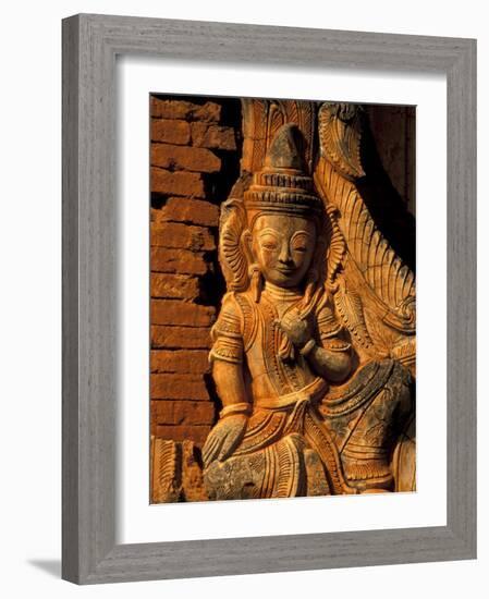 Buddha Carving at Ancient Ruins of Indein Stupa Complex, Myanmar-Keren Su-Framed Photographic Print