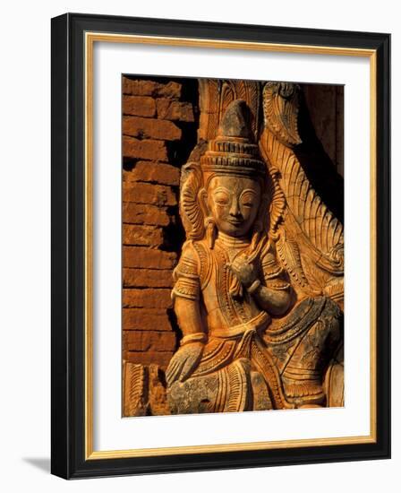 Buddha Carving at Ancient Ruins of Indein Stupa Complex, Myanmar-Keren Su-Framed Photographic Print