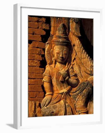 Buddha Carving at Ancient Ruins of Indein Stupa Complex, Myanmar-Keren Su-Framed Photographic Print