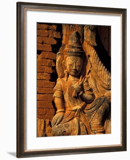 Buddha Carving at Ancient Ruins of Indein Stupa Complex, Myanmar-Keren Su-Framed Photographic Print