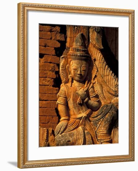 Buddha Carving at Ancient Ruins of Indein Stupa Complex, Myanmar-Keren Su-Framed Photographic Print