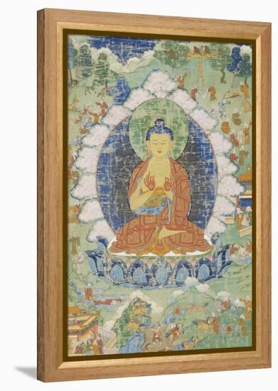 Buddha en vajrapariankasana et vitarka-mudra et scènes illustrant des jâtaka-null-Framed Premier Image Canvas