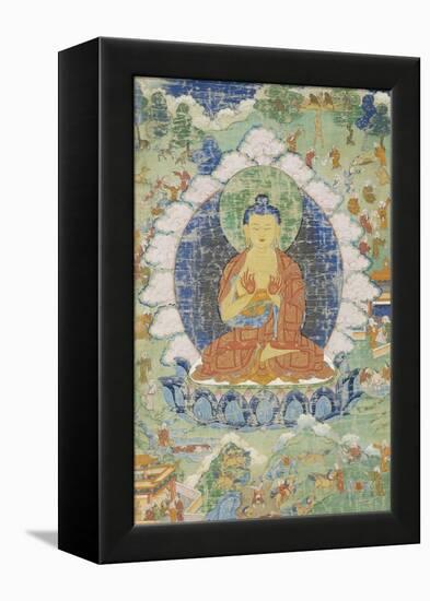 Buddha en vajrapariankasana et vitarka-mudra et scènes illustrant des jâtaka-null-Framed Premier Image Canvas