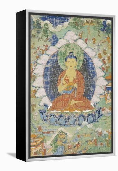 Buddha en vajrapariankasana et vitarka-mudra et scènes illustrant des jâtaka-null-Framed Premier Image Canvas