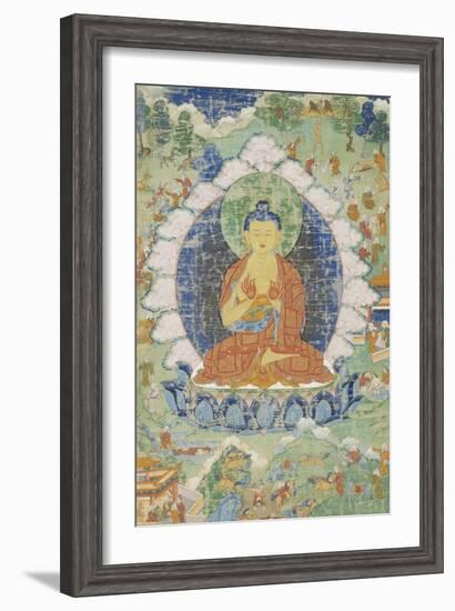 Buddha en vajrapariankasana et vitarka-mudra et scènes illustrant des jâtaka-null-Framed Giclee Print