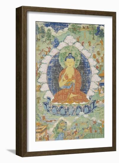 Buddha en vajrapariankasana et vitarka-mudra et scènes illustrant des jâtaka-null-Framed Giclee Print