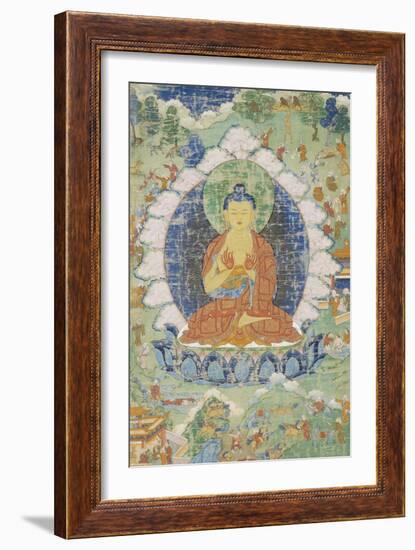 Buddha en vajrapariankasana et vitarka-mudra et scènes illustrant des jâtaka-null-Framed Giclee Print