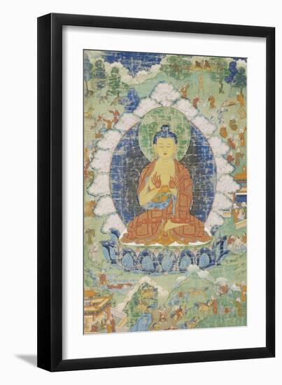 Buddha en vajrapariankasana et vitarka-mudra et scènes illustrant des jâtaka-null-Framed Giclee Print