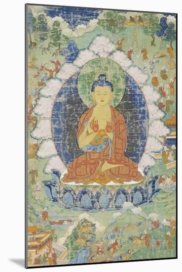 Buddha en vajrapariankasana et vitarka-mudra et scènes illustrant des jâtaka-null-Mounted Giclee Print