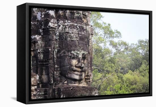 Buddha Face Carved in Stone at the Bayon Temple, Angkor Thom, Angkor, Cambodia-Yadid Levy-Framed Premier Image Canvas