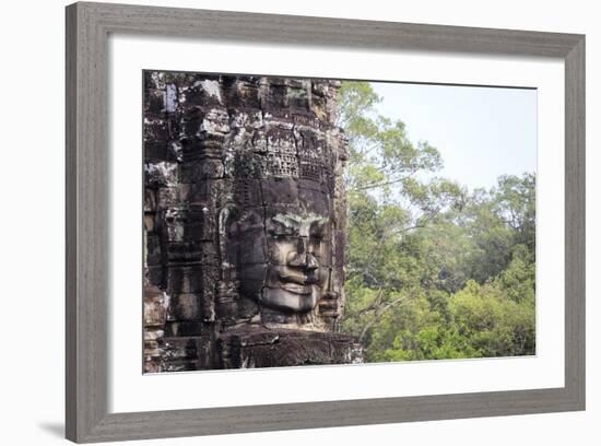 Buddha Face Carved in Stone at the Bayon Temple, Angkor Thom, Angkor, Cambodia-Yadid Levy-Framed Photographic Print