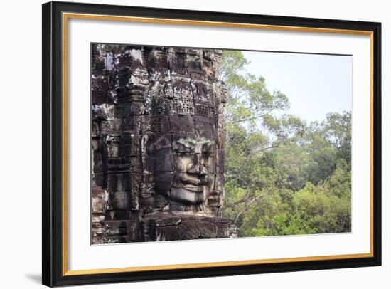 Buddha Face Carved in Stone at the Bayon Temple, Angkor Thom, Angkor, Cambodia-Yadid Levy-Framed Photographic Print