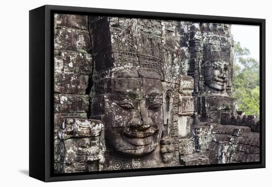 Buddha Face Carved in Stone at the Bayon Temple, Angkor Thom, Angkor, Cambodia-Yadid Levy-Framed Premier Image Canvas