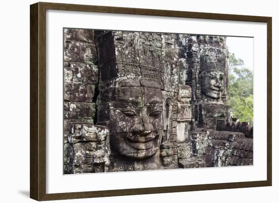 Buddha Face Carved in Stone at the Bayon Temple, Angkor Thom, Angkor, Cambodia-Yadid Levy-Framed Photographic Print