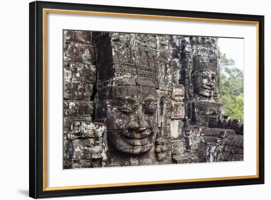 Buddha Face Carved in Stone at the Bayon Temple, Angkor Thom, Angkor, Cambodia-Yadid Levy-Framed Photographic Print