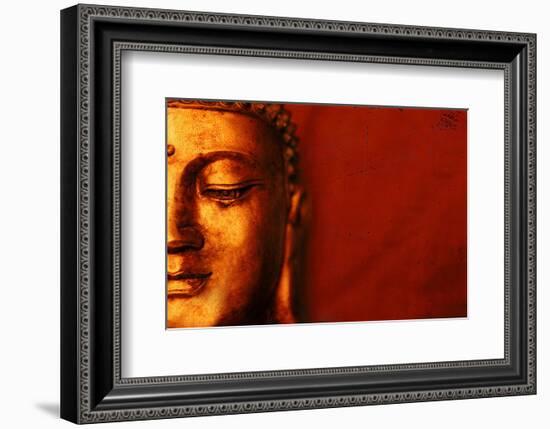 Buddha Face & Red Background-null-Framed Art Print